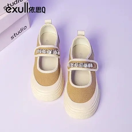 依思q休闲运动凉鞋女款镂空夏季小白鞋女复古玛丽珍鞋薄款帆布鞋图片