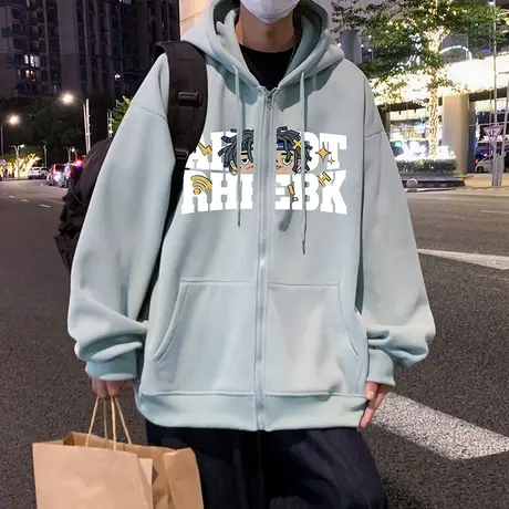 美式卫衣外套男春秋季ins潮牌宽松休闲连帽拉链开衫情侣重磅上衣商品大图