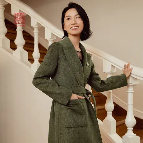 EP雅莹高端系列 大翻领绵羊毛呢子大衣毛呢外套2023秋冬新款8315A商品大图