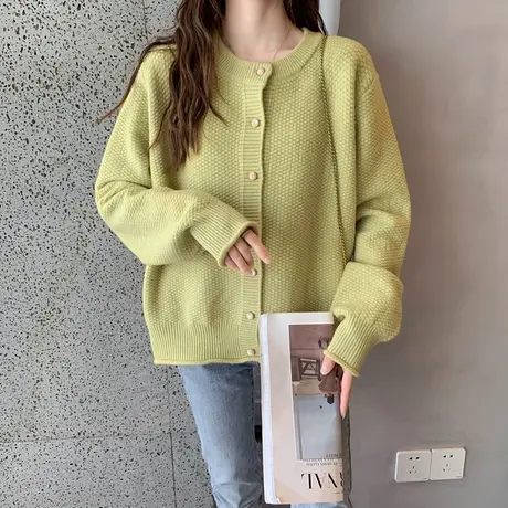 秋装2023年新款圆领针织开衫外套休闲宽松显瘦小个子外搭洋气上衣图片