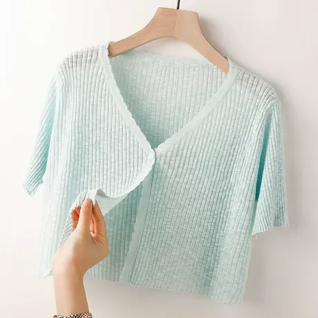 冰丝针织开衫女薄款短袖小外搭披肩防晒罩衫短款外套上衣配吊带裙商品大图