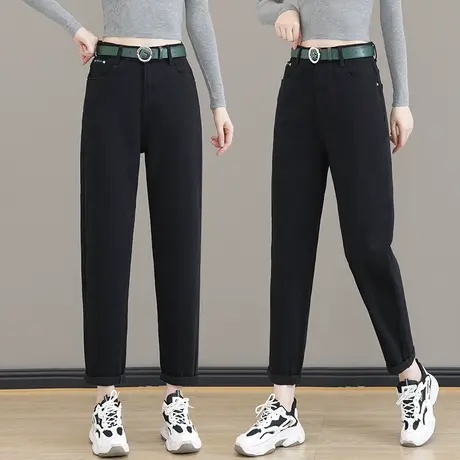 哈伦牛仔裤女春秋2023新款显瘦大码品质老爹裤宽松胖mm高级小黑裤图片