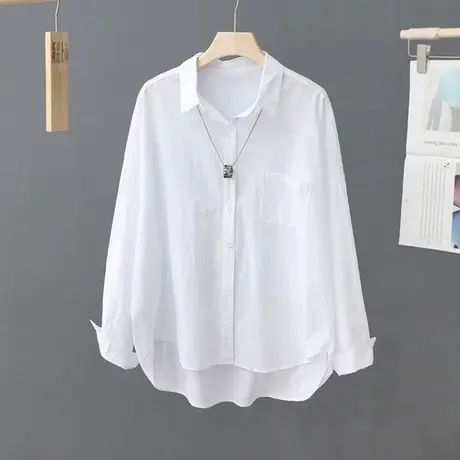 2023春装新款前短后长纯棉白衬衫女上衣长袖纯色叠穿衬衣打底衫潮图片