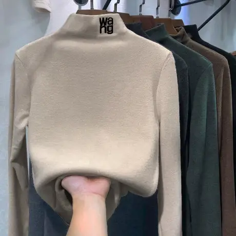 半高领德绒打底衫长袖t恤女2020新款秋冬保暖加绒加厚洋气上衣服商品大图