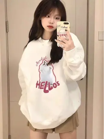 美式复古hiphop潮牌卫衣女2023春秋薄款宽松韩版慵懒风小个子外套商品大图