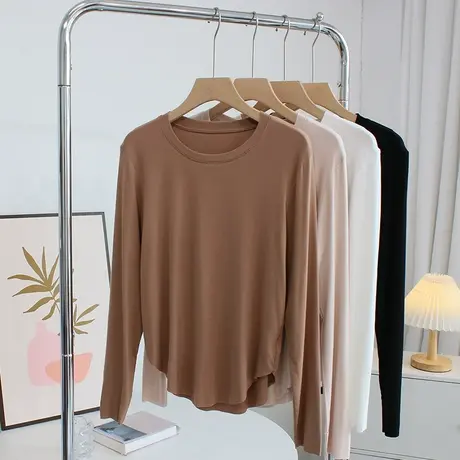 巨柔软~设计感莫代尔t恤女春秋季圆领长袖打底衫不规则舞蹈服上衣商品大图