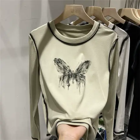 长袖t恤女2023早秋新款韩版宽松显瘦百搭洋气打底衫外穿上衣ins潮商品大图