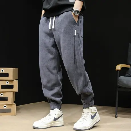 灯芯绒休闲运动裤男冬季宽松秋冬款哈伦卫裤束脚男士加绒裤子男裤商品大图