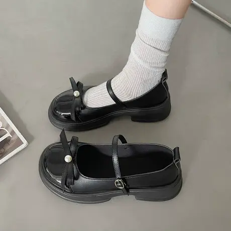 圆头百搭日系jk黑色厚底小皮鞋女2023新款秋季浅口粗跟玛丽珍单鞋商品大图