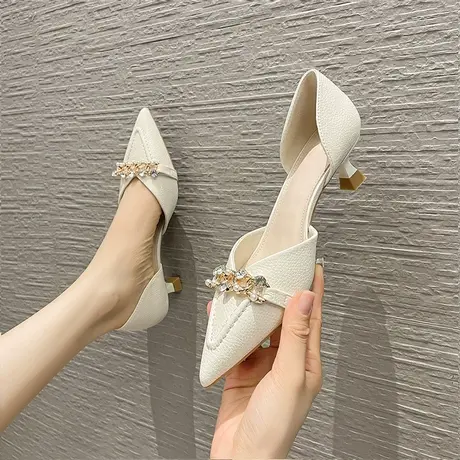 法式尖头水钻高跟鞋女细跟2023年新款仙女风不累脚单鞋气质工作鞋图片