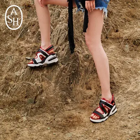 ASH女鞋新款DESTRESS撞色交叉魔术贴气垫鞋增高凉鞋商品大图