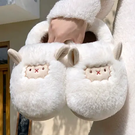 2023新款卡通保暖月子鞋秋冬季室内家居可爱厚底防滑包跟棉拖鞋女商品大图
