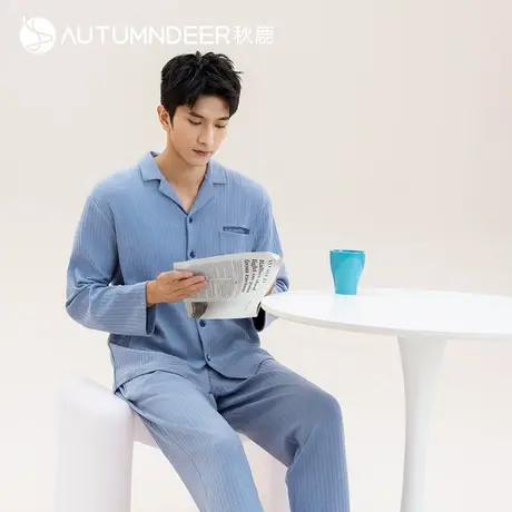 【商场同款】秋鹿纯棉春秋家居服高级感男士睡衣秋季2023新款衬衫图片