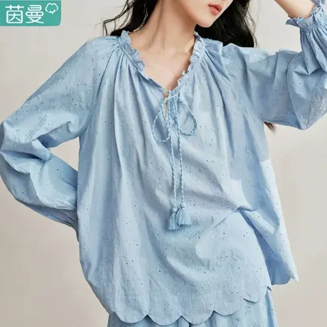茵曼旗舰店法式别致长袖衬衫套装女2024年春季新款宽松衬衣上衣图片