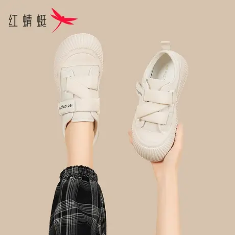 红蜻蜓魔术贴小白鞋女2023新款厚底面包鞋百搭小众休闲板鞋饼干鞋商品大图