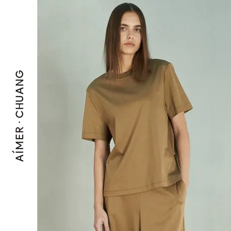 爱慕·CHUANG不染睡衣女棉质双面布圆领短袖宽松T恤CA451241图片