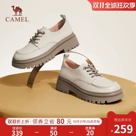 骆驼女鞋2023秋季新款牛津鞋真皮小皮鞋女粗跟JK乐福鞋厚底单鞋图片