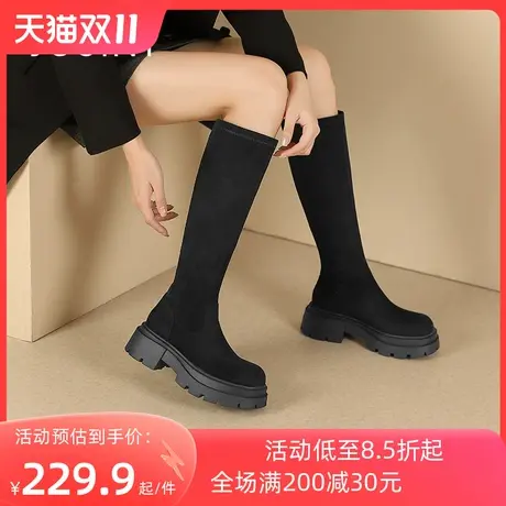卓诗尼2023秋冬新款厚底长筒靴时尚舒适瘦瘦靴潮流粗跟气质高筒靴图片