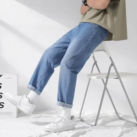 牛仔裤男款美式高街直筒宽松裤青少年春秋季学生帅气水洗休闲长裤商品大图