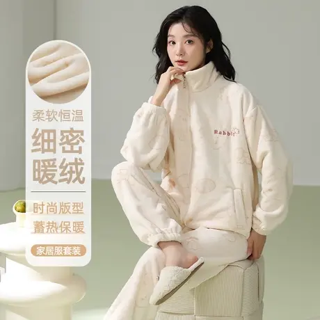 珊瑚绒睡衣女冬季2023新款加绒加厚秋冬法兰绒保暖女士家居服套装商品大图