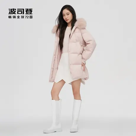 波司登奥莱狐狸毛领提花竖条纹收腰抽绳设计羽绒服B10145240图片
