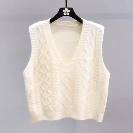 V领麻花针织马甲女款夏季2023年新款学院风外搭无袖坎肩毛衣背心商品大图