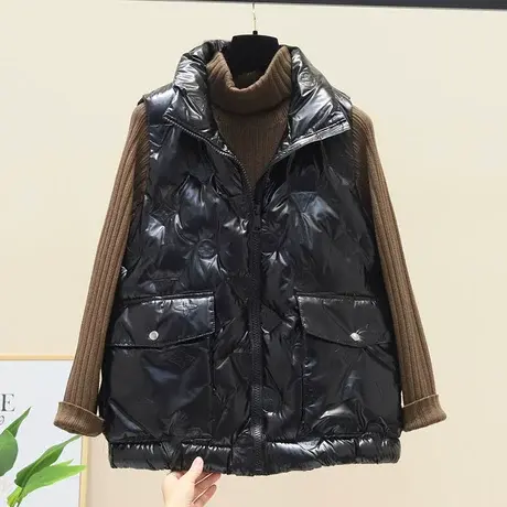 欧洲站2023新款时尚亮面羽绒棉马甲女装冬装宽松免洗背心马夹外套商品大图