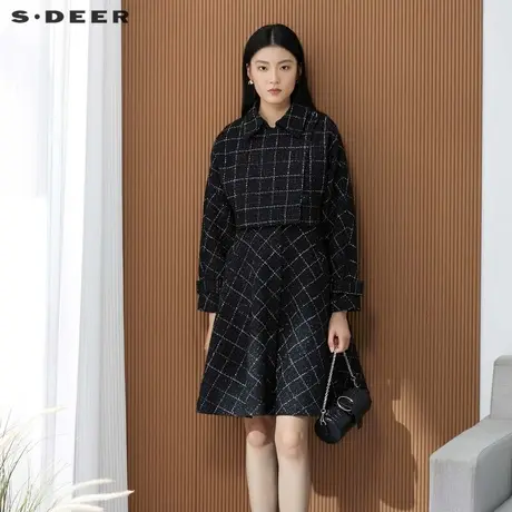 sdeer圣迪奥女装小香风格纹毛呢连衣裙套装S224Z1411图片