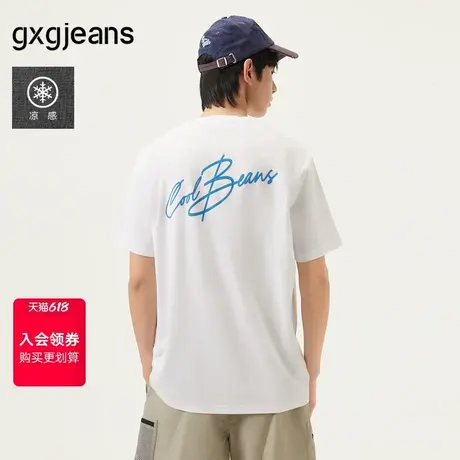 gxg.jeans男装 白色后背字母简约宽松圆领短袖T恤男 25年夏季新款图片