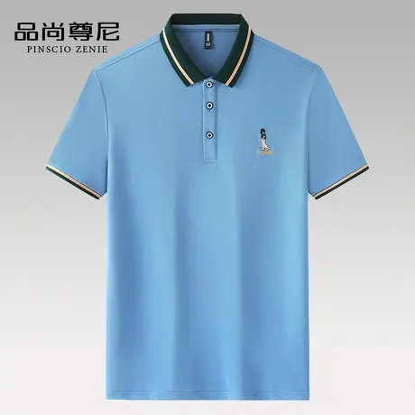 男士t恤短袖丝光棉凉感小标刺绣撞色翻领polo衫夏季中老年爸爸装商品大图