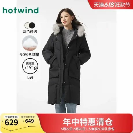 热风中长款加厚羽绒服2024年冬季新款保暖黑色连帽毛领羽绒服女图片
