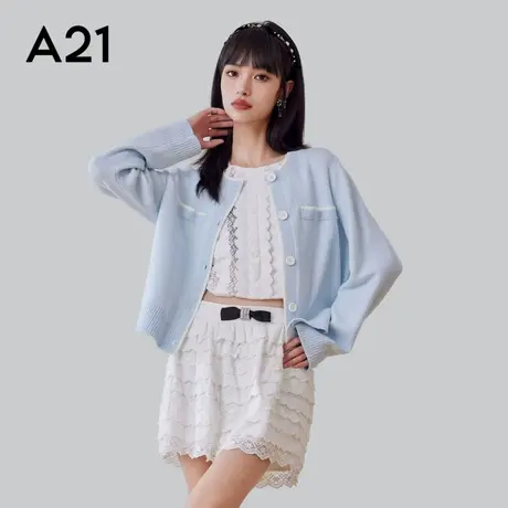 A21女装针织开衫春秋季甜美小香风高级感设计百搭长袖外套户外图片