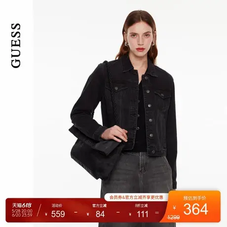 GUESS女士美式经典条纹纹理牛仔外套-Q4PN23D51V0图片