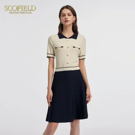 Scofield女装撞色POLO领假两件连衣裙温柔气质裙子夏季裙子图片