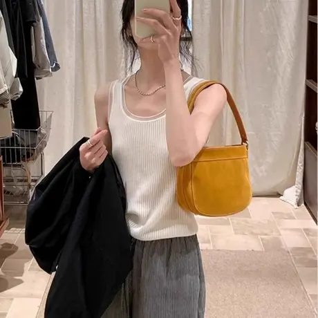 白色冰丝针织吊带背心内搭女夏季辣妹设计感小众外穿无袖挂脖上衣图片