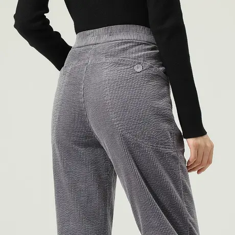 灰色灯芯绒裤子女秋季2023新款爆款加绒哈伦裤秋冬休闲九分条绒裤图片