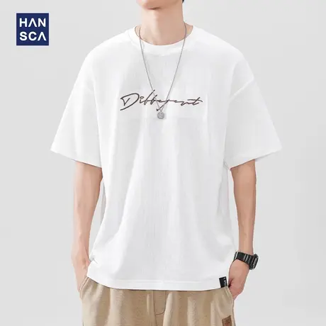 hansca 230g重磅威化格肌理短袖T恤男款2025夏季字母刺绣休闲上衣商品大图
