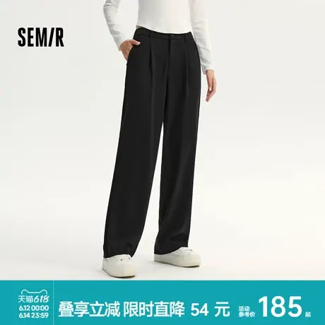 [商场同款]森马休闲裤女易打理黑色西裤2024秋新款高腰阔腿裤通勤商品大图