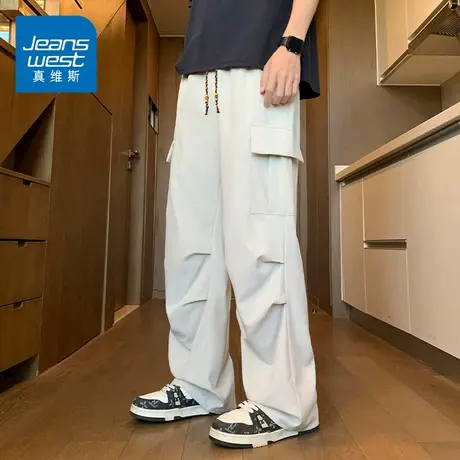 KZH真维斯高端休闲裤男夏季薄款宽松阔腿裤潮流速干冲锋工装长裤商品大图