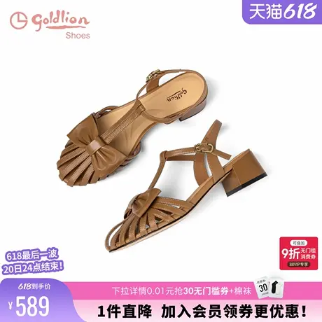 金利来猪笼凉鞋女2025新款夏季女鞋真皮舒适粗跟后空包头罗马凉鞋图片