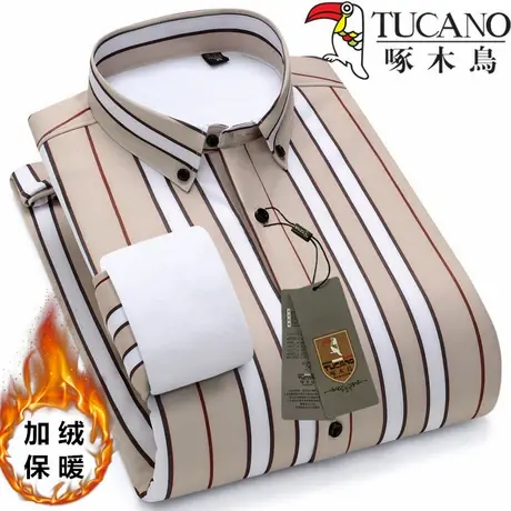 TUCANO/啄木鸟一体绒男士加绒加厚弹力条纹保暖衬衫长袖休闲衬衣图片