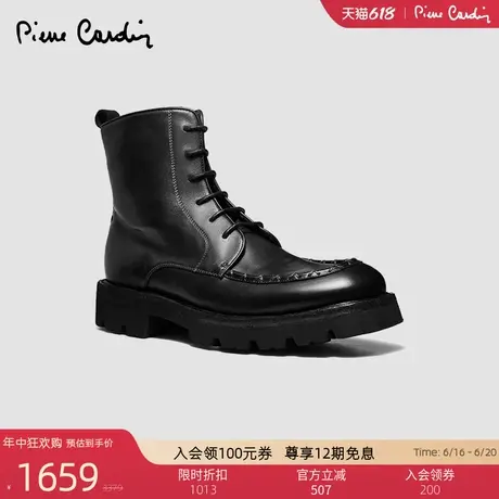 皮尔卡丹男鞋侧拉链全水洗牛皮缝补复古风厚底保暖XL鞋底马丁靴男图片