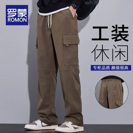 罗蒙工装裤男士春季2025新款多口袋长裤子潮流宽松直筒休闲阔腿裤商品大图