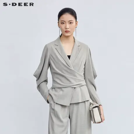 S·DEER圣迪奥女装西装领立体裁条纹剪西装外套S223Z2209商品大图