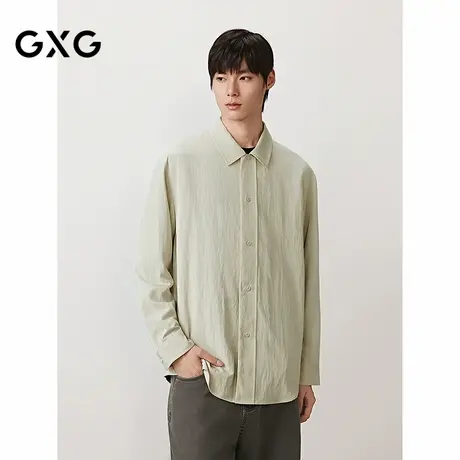 GXG男装 微皱棉感长袖衬衫休闲通勤男衬衣简约外套 2025秋季新品图片