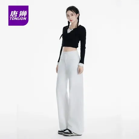 唐狮个性开袋设计白色阔腿牛仔裤女高腰宽松垂感直筒裤子长裤AX图片