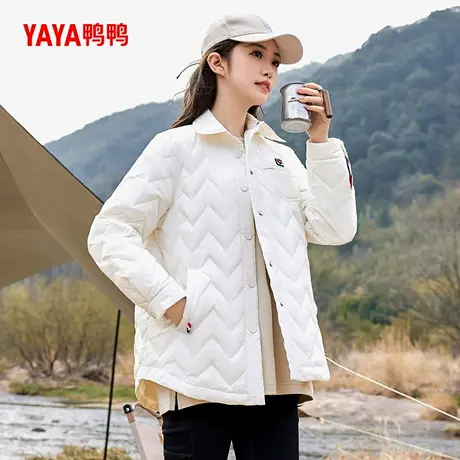 鸭鸭衬衫领羽绒服女2024新品简约短款衬衫领休闲百搭外套J商品大图