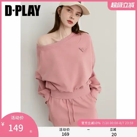 DPLAY2025年秋季新款粉色卫衣女好看慵懒休闲宽松圆领长袖上衣商品大图