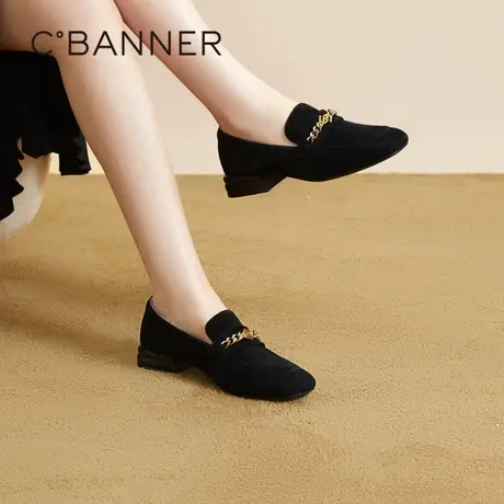 千百度百搭乐福鞋女秋季新款小皮鞋正装羊皮绒面豆豆鞋通勤图片