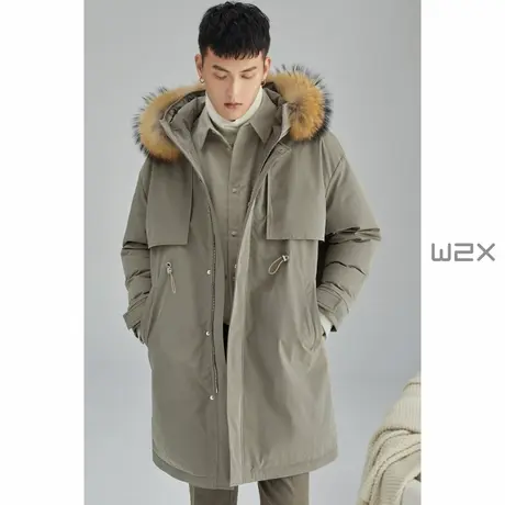 w2x2022新款冬季加厚重磅毛领羽绒服男中长款设计感派克服外套潮商品大图